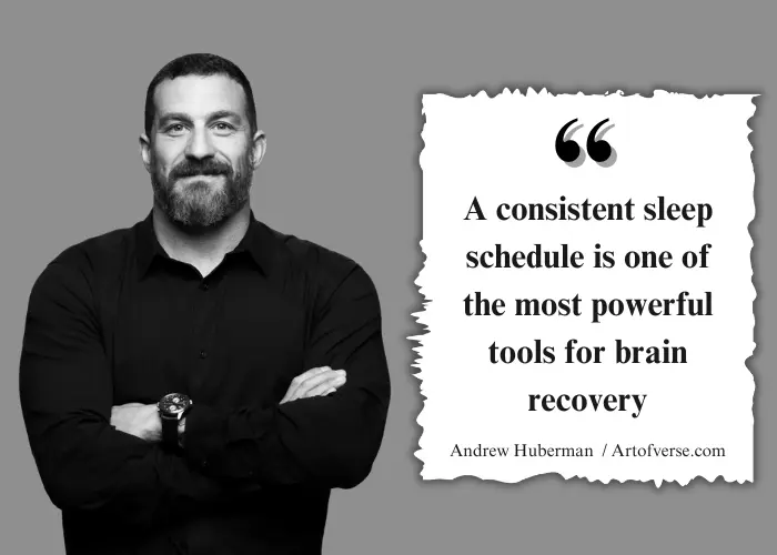 Quote on the importance of a consistent sleep schedule for brain recovery by Andrew Huberman